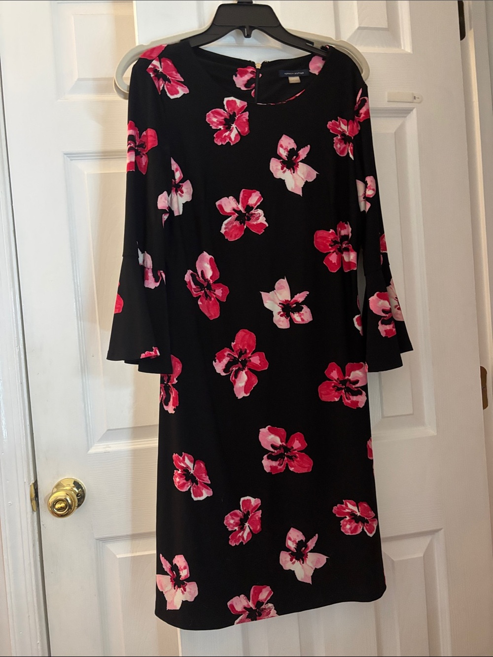 Black Midi Dress with Pink Floral Print